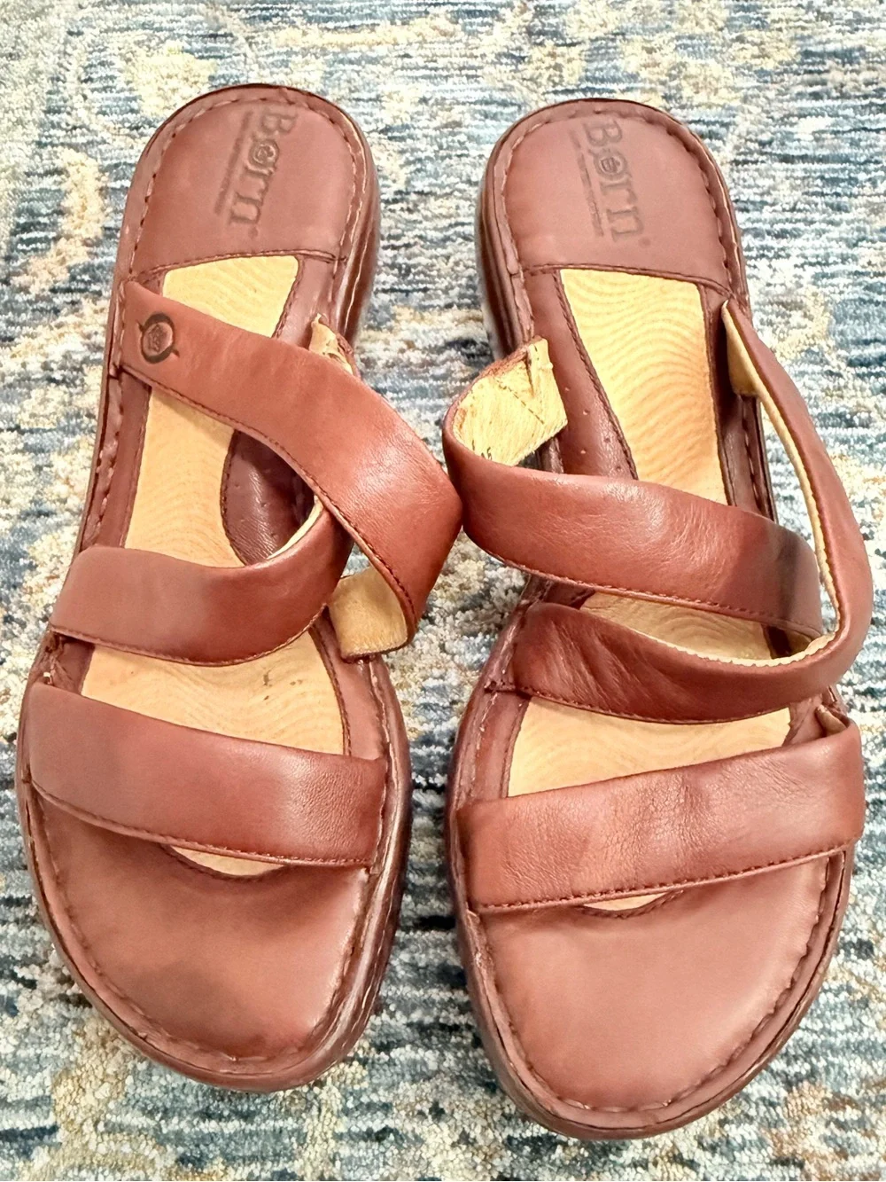 Born Leather Strappy Chunky Wedge Mule Sandals Boho Chic Y2K Retro
